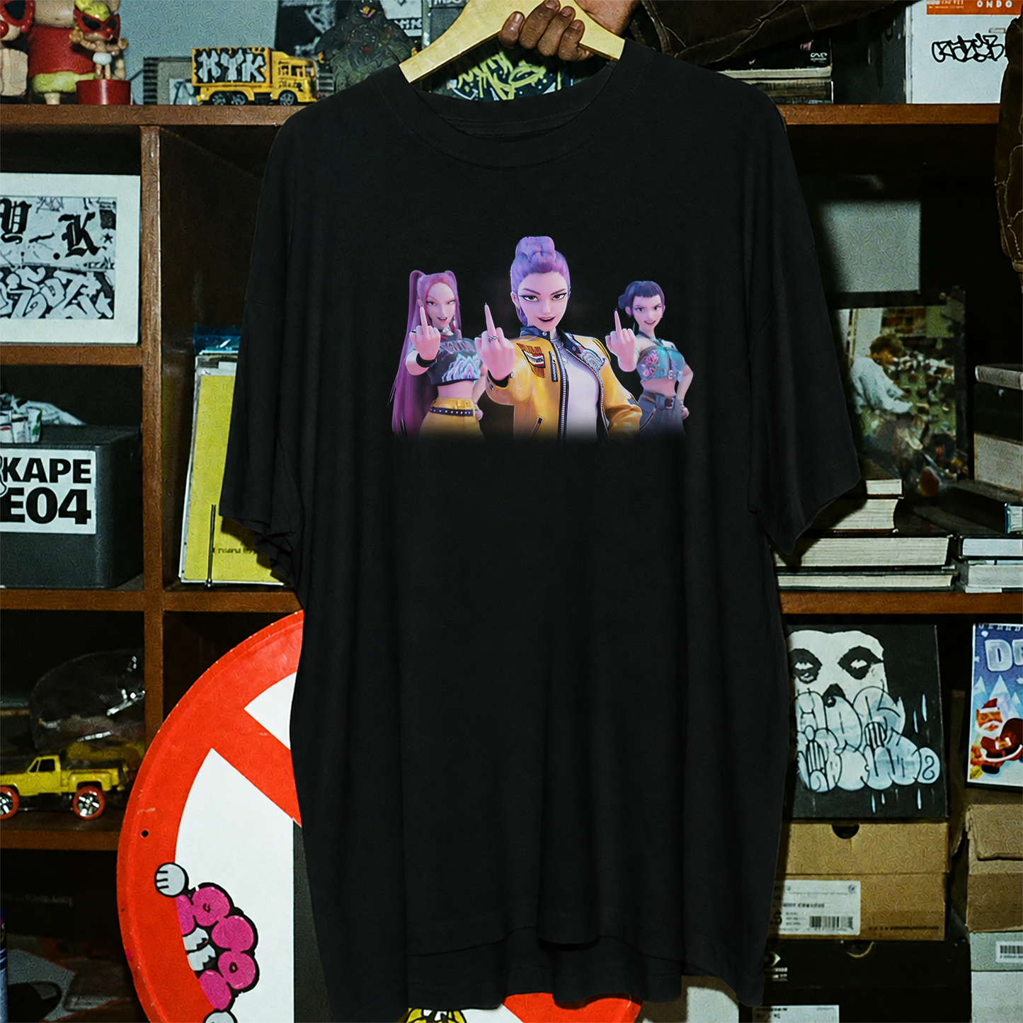 K Pop Demon Hunters Trio Washed Black Tee
