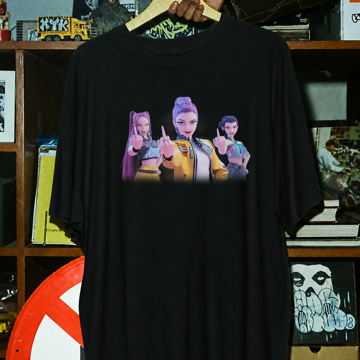 K Pop Demon Hunters Trio Washed Black Tee