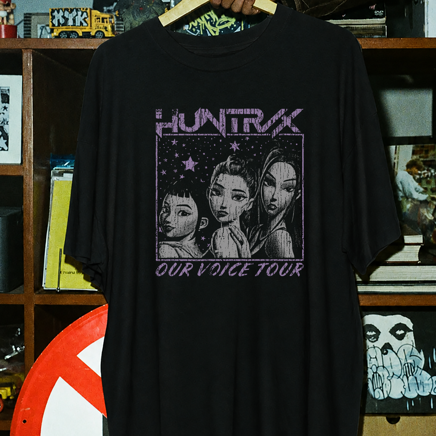 Huntrix Our Voice Tour Washed Black Tee